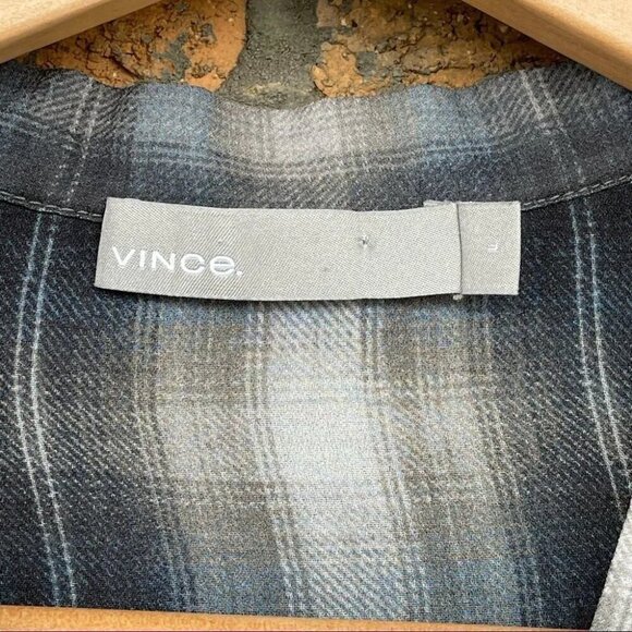 Vince Shadow Plaid Silk Georgette V Neck Blouse Large - Picture 6 of 12